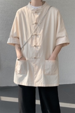 8XL-M新中式衬衫男中山装麻棉风复古中袖衬衣唐装CS527P60，男装衬衫，电商D206-1
