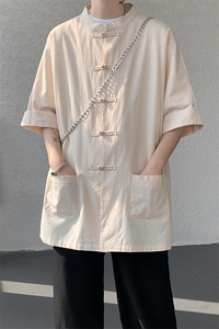 8XL-M 新中式衬衫男中山装麻棉风复古中袖衬衣唐装CS527P60图片