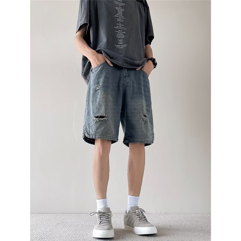 破洞牛仔短裤男夏季薄款外穿直筒裤痞帅休闲五分裤子NS232,男装牛仔裤,星座1116A-1（原606A）