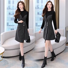 2021冬季新款时尚气质羊毛呢连衣裙，女装连衣裙，金典明美