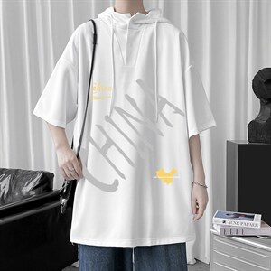 LD54208-P45 连帽短袖t恤男大码胖子带帽五分袖中袖图片