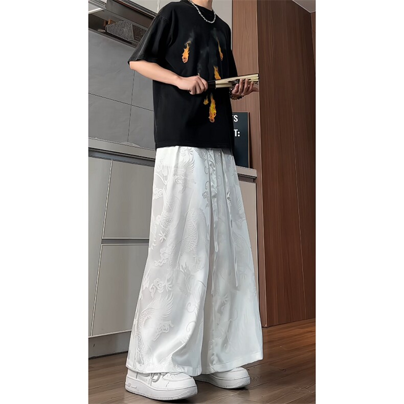 2025春夏新中式龙纹冰丝阔腿裤大码电商A057-K375-P55，男装休闲裤，电商A057