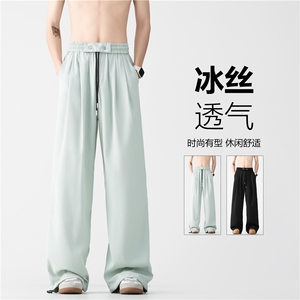抖音品质夏季新款潮流薄款冰丝宽松休闲裤B315-K24163-特p30控58图片