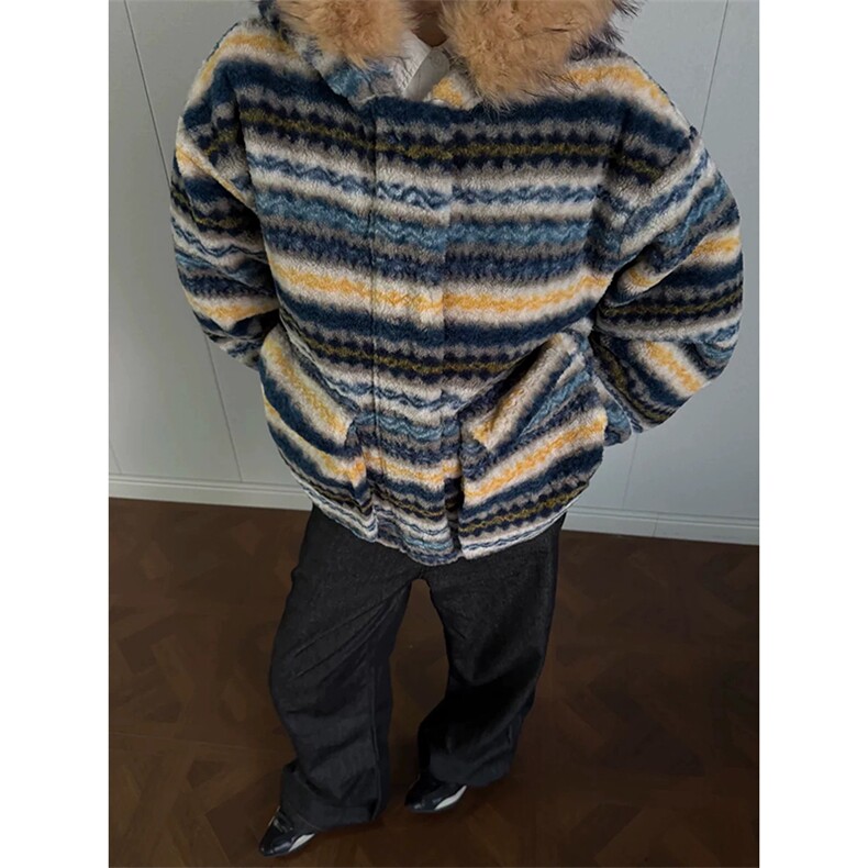 网图有货条纹毛领可拆线连帽棉服外套男女保暖棉衣A1117-P130,男装棉衣,星座1505