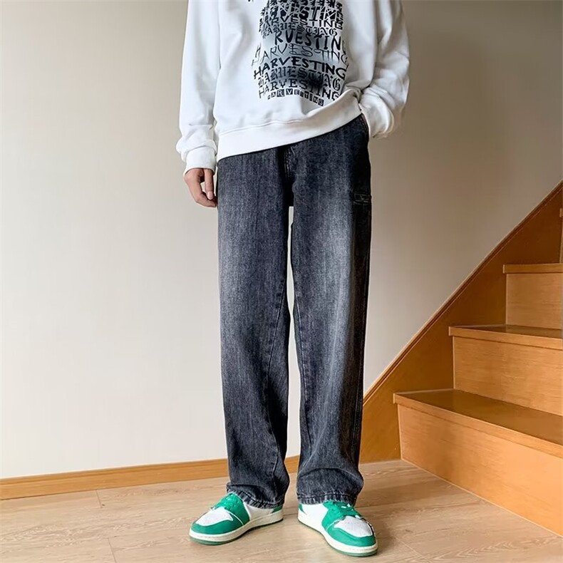 美式休闲黄泥染牛仔裤男直筒宽松休闲潮牌长裤B8144P45,男装牛仔裤,星座1116-2