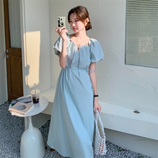 现货：夏装新款镂空系带泡泡袖宽松版连衣裙2C135-5096P115K178，女装连衣裙，2C135