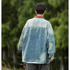 春秋新款美式复古做旧水洗牛仔外套男生时尚撞色夹克W050/P68，男装夹克，星座506
