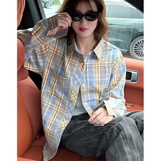 轻奢纯棉格子衬衫女内搭叠穿宽松休闲显瘦长袖衬衣外穿C7763，男装衬衫，星座1116A（原606A-3）