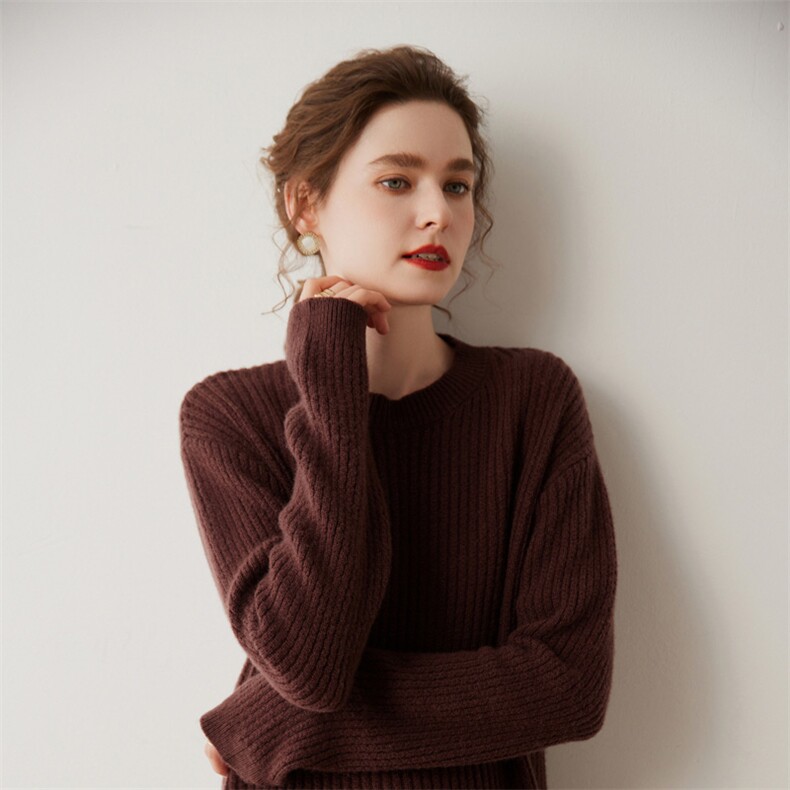 时尚百搭35%羊绒衫舒适轻薄圆领长袖女装毛衣,女装羊绒衫,七柒羊绒