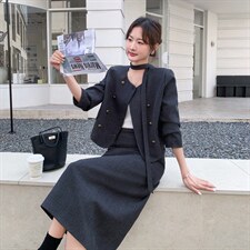 【现货】极简风时尚气质双排扣小香套装2D148-2629-P185-K298，女装套装/套裙，2D148