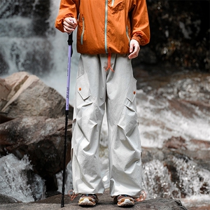 美式机能伞兵冲锋裤男秋季潮牌褶皱宽松阔腿户外软壳三防登山裤子图片