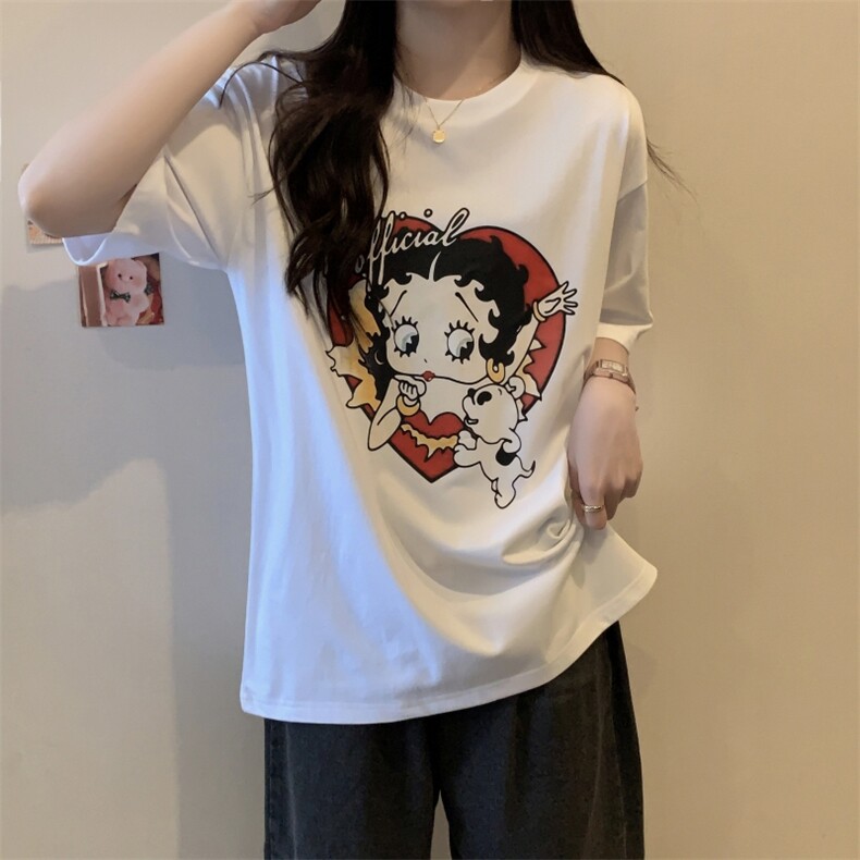 T0600-P25 贝蒂女郎纯棉印花短袖 卡通印花全棉T恤宽松版图片