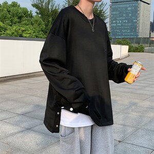 2021秋季新款长袖t恤男打底衫网红款排扣开叉上衣体恤衫 T736-P28图片