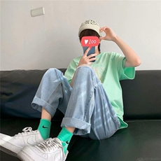 破洞牛仔裤男夏季薄款九分裤潮牌直筒宽松老爹裤子韩版潮流乞丐裤，男装牛仔裤，星座506A