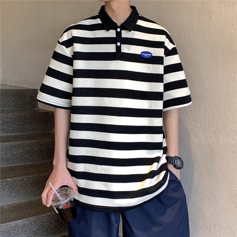 1美式港风条纹短袖polo衫大码M-5XL翻领短袖T恤男DP8761P40控59,男装T恤,星座226-2