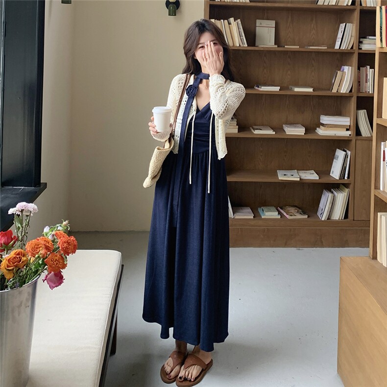 法式轻熟风镂空开衫V领连衣裙两件套女夏2025新款大方得体巨好看,女装套装/套裙,2C271