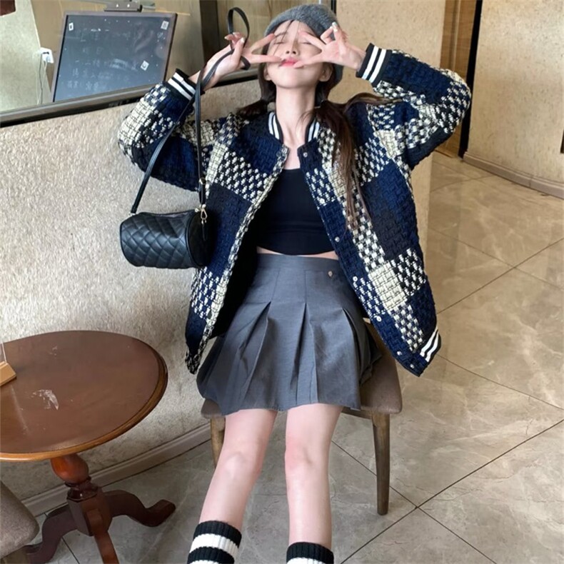 小众格子棒球服外套女春季新款复古上衣宽松休闲夹克潮JK481-P65,男装夹克,星座1008