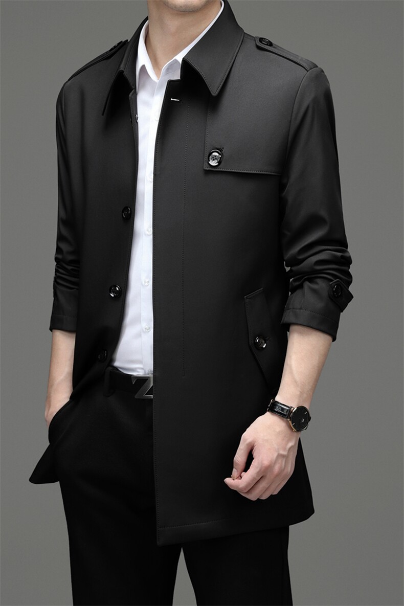 XL-KF2108男士2021年秋新款长袖外套休闲翻领青年中长款风衣P168,男装风衣,电商B360