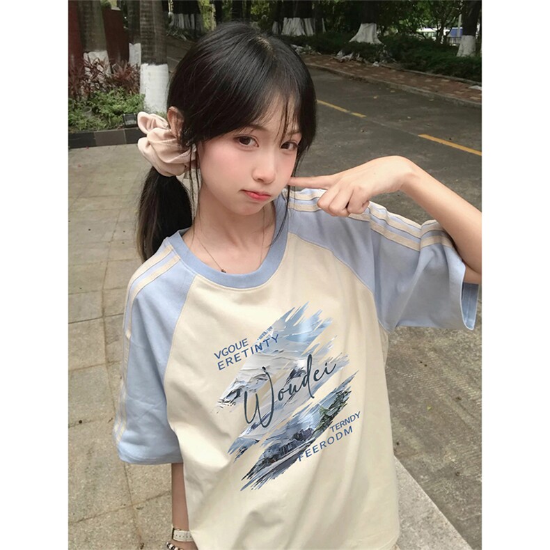 抖音得物品质二开240克宽松纯棉美式潮牌插肩三杠织带短袖T恤,男装T恤,电商A486