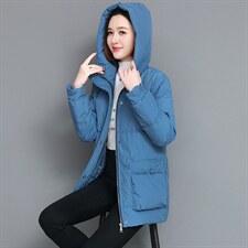 时尚保暖中长款连帽棉服显瘦修身冬季女装外套，女装棉衣/棉服，雪樱依海