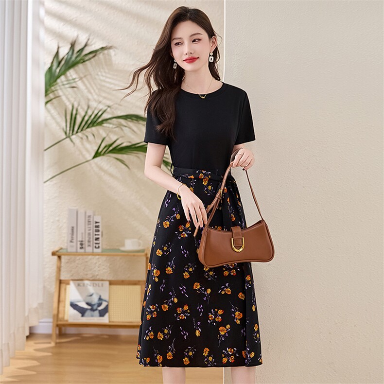 高级感印花拼接连衣裙女2025夏季新款收腰显瘦气质女神范减龄裙子图片
