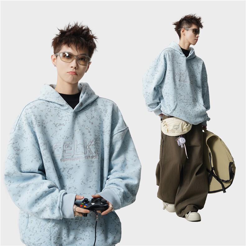 秋季扎染重磅420克连帽卫衣男 B219A-ZL2501-P65加绒P70控98图片