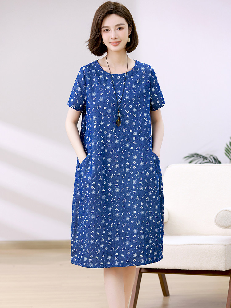 【花团锦簇】夏季新款桑蚕丝连衣裙中老年不挑身材中长裙12431,女装连衣裙,忆绮罗