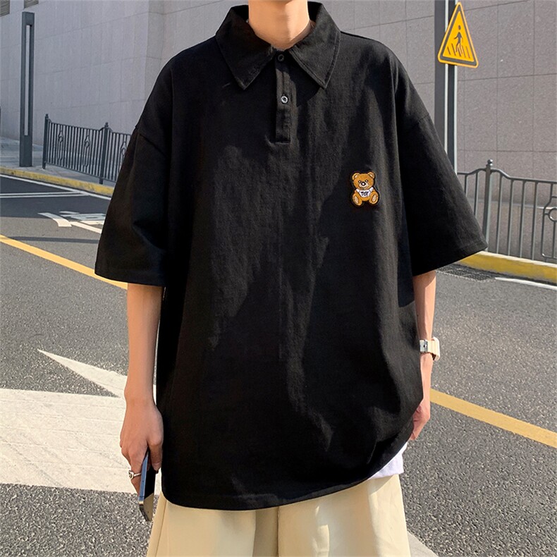 2023新款小熊刺绣POLO衫T恤翻领半袖情侣体恤男短袖T877-P32,男装T恤,星座512-2
