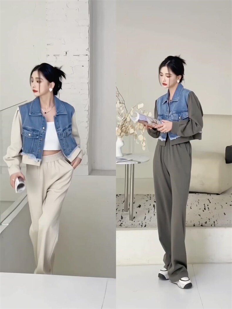 2023年水洗牛仔拼接款套裤，超酷，其它，贻思茗