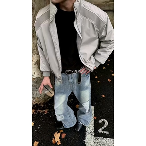 高品质春装新款老钱风美式高街解构立领棒球服飞行夹克潮休闲外套图片