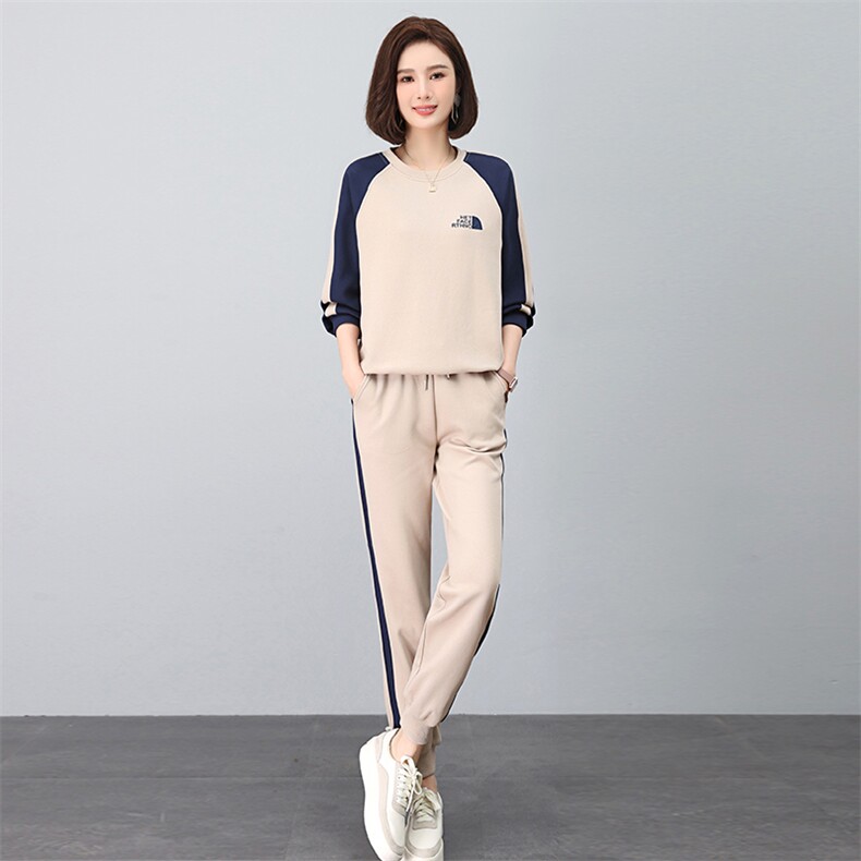 时尚撞色刺绣休闲套装秋季新款显瘦百搭运动服,女装套装/套裙,依恋蒂丝