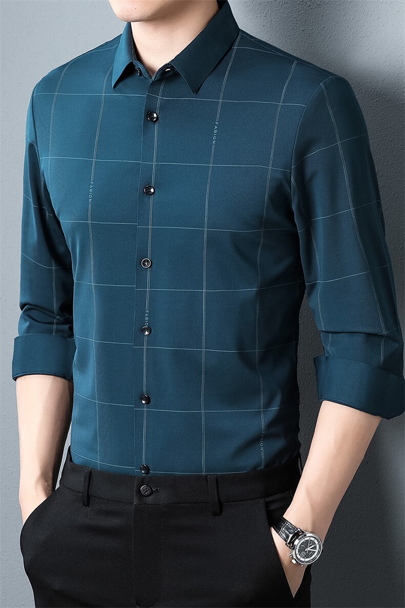 长袖格子中年男士商务休闲衬衣春装新款宽松打底衣服ZL09950-P85,男装衬衫,星座1105-3