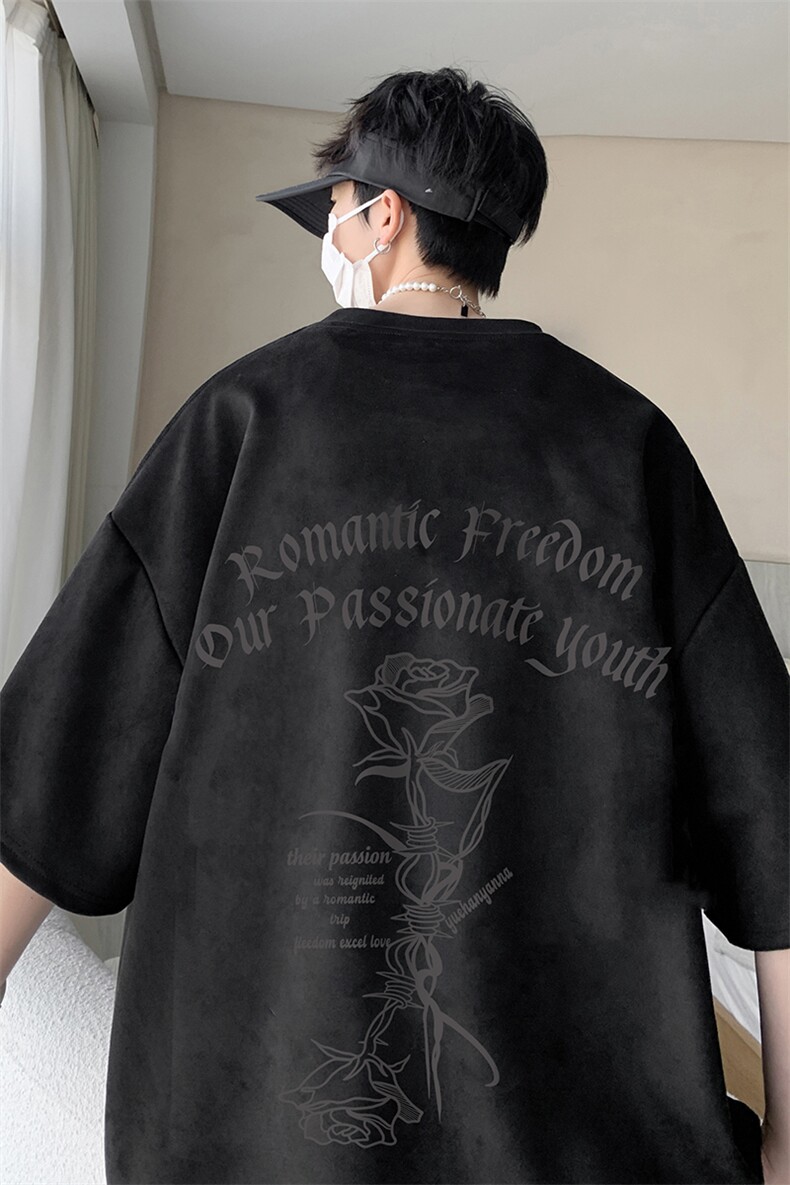 wassuphappy重磅麂皮绒短袖t恤男夏季2025新款美式潮牌宽松半袖,男装T恤,电商019-1