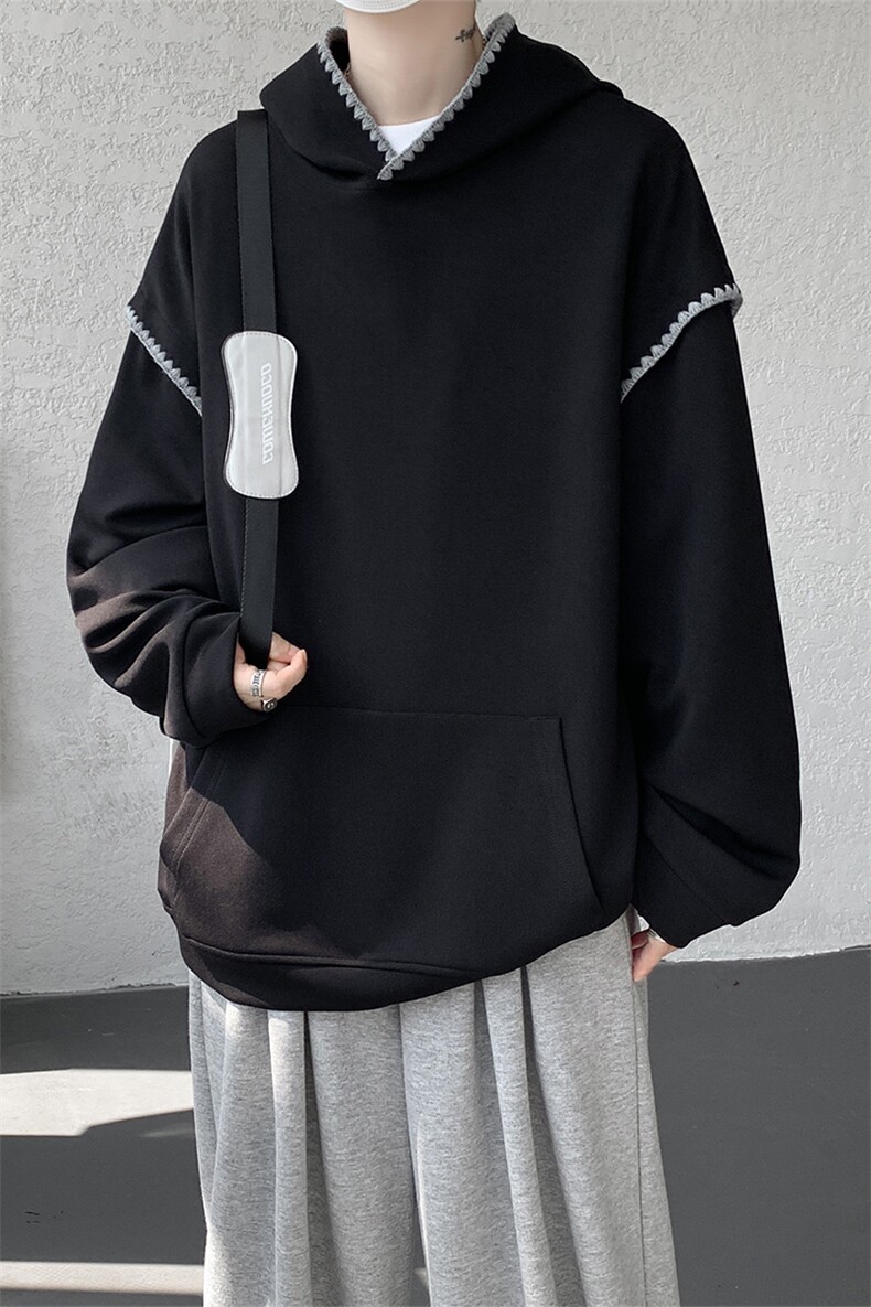 WY10155-特P48控88新款连帽贝壳绣花麦穗提花大码男宽松情侣卫衣,男装卫衣,电商A059