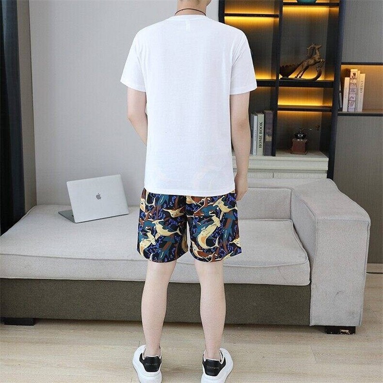 24343-P65夏季休闲T恤短裤男两件套欧货潮牌修身圆领短袖T恤套装,男装休闲套装,电商D310B-1