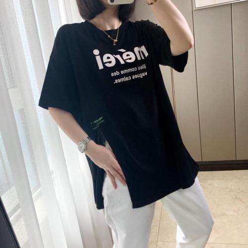 夏季新款字母开叉T恤，女装T恤，子秋