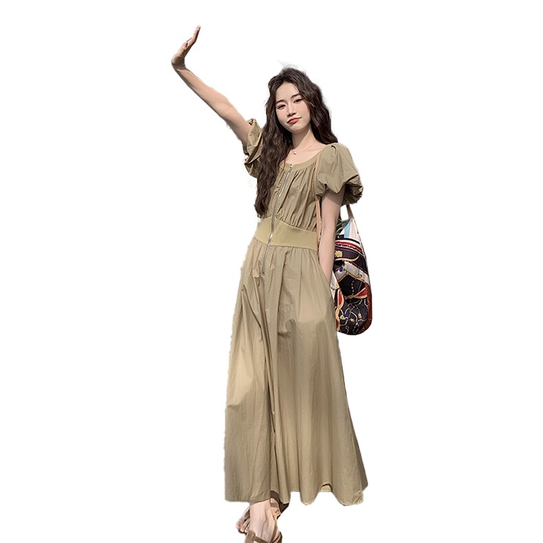 2025夏季新款法式显瘦气质泡泡袖收腰连衣裙女时尚气质绝美小裙子,女装连衣裙,琦鑫阁（原依鑫阁）