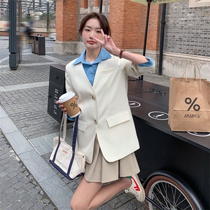 黑色拼接休闲西装外套女2023春季新款韩版小个子炸街洋气chic西服图片