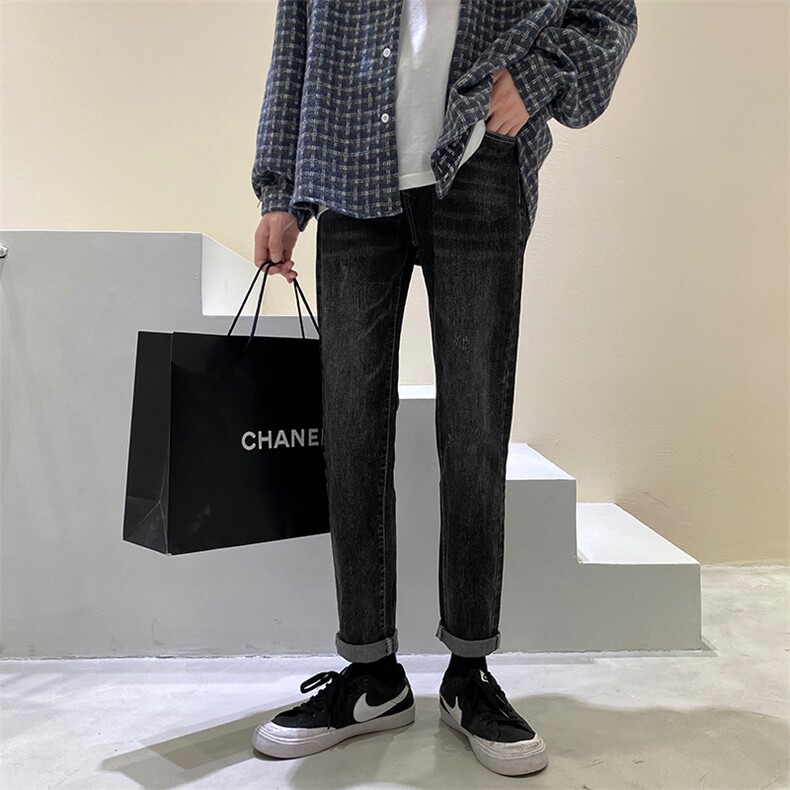春秋季轻熟风休闲裤男蓝灰色修身小脚男裤微弹力牛仔裤796/P65，男装牛仔裤，星座1412-1