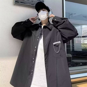 小众设计衬衫男生长袖宽松春秋季链条装饰休闲情侣衬衣insCS35