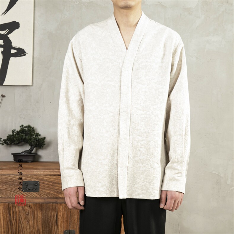 2025秋冬新款风男装改良汉服男士新中式衬衣C003P100，男装衬衫，钱塘802