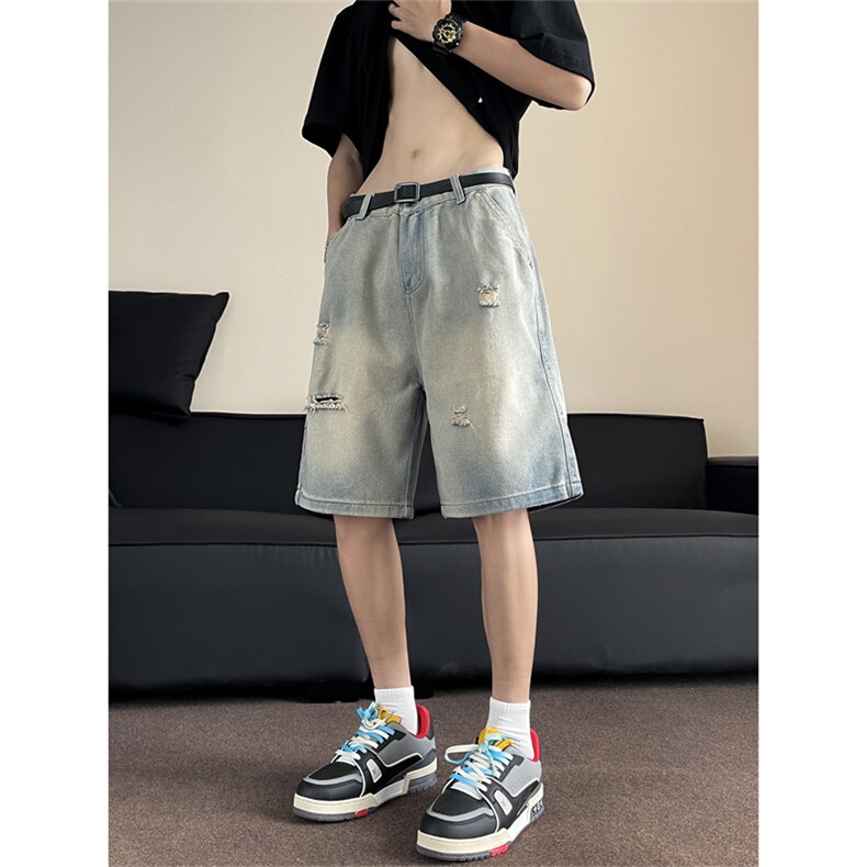 破洞牛仔短裤男韩版潮流高街百搭夏2024新款ins五分裤RK1725-P36,男装牛仔裤,星座412-3