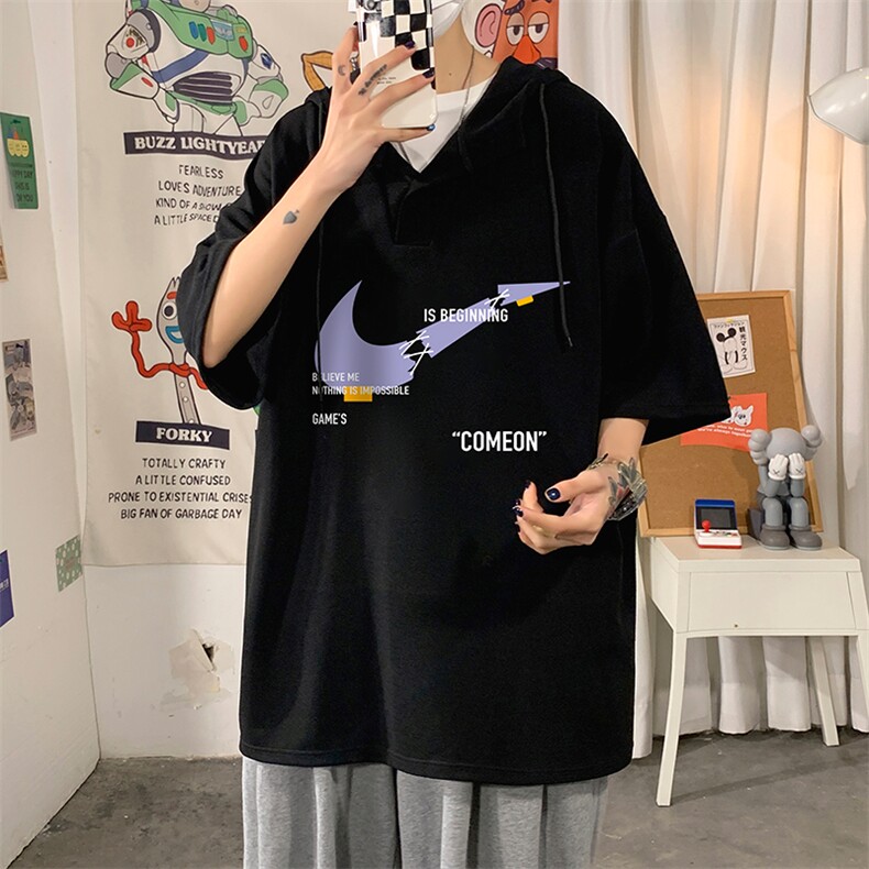 LD54259-P45NASA连帽短袖t恤男大码胖子带帽五分袖中袖海报风,男装T恤,电商A040