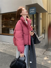 现货新款羽绒服女短款韩版立领简约加厚小个子高级感面包服外套潮，女装羽绒服，网红馆