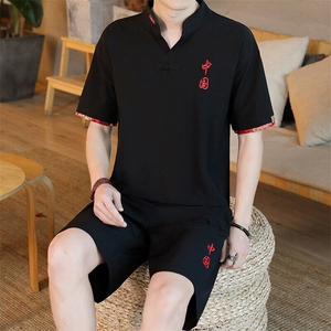 夏季短袖套装五分裤套装休闲新款风中式男图片