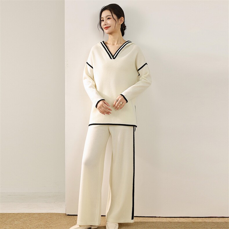 2025年秋季新款表达女士羊毛女帽衫套装上衣，女装羊毛衫，狄美羊绒