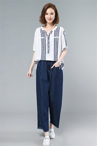 2021夏季新款简约时尚休闲宽松气质文艺套装图片
