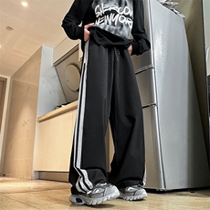 休闲裤男拼色韩版潮流美式高街帅条纹2024夏季ins长裤K4375-P37，男装休闲裤，星座412-2