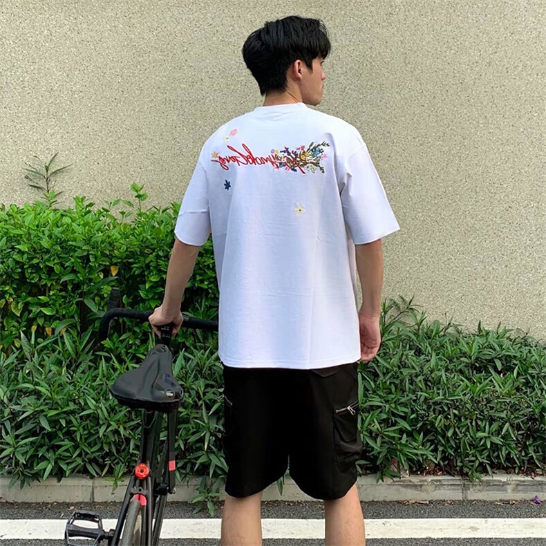 万针全刺绣工艺抖音得物高品质260克重磅纯棉双纱美式高街短袖T恤,男装T恤,电商A486