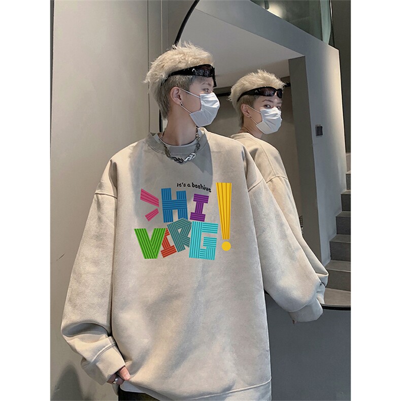 抖音得物高品质港式印花麂皮绒宽松圆领卫衣wyjp3899-特p35控69,男装卫衣,星座605(原A050)